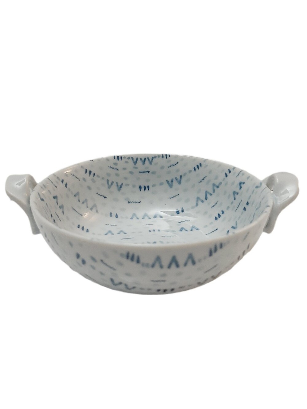 🍒 Vintage Japanese Asuka Kiln Ceramic Handled Soup Bowl Blue Abstract Chevron